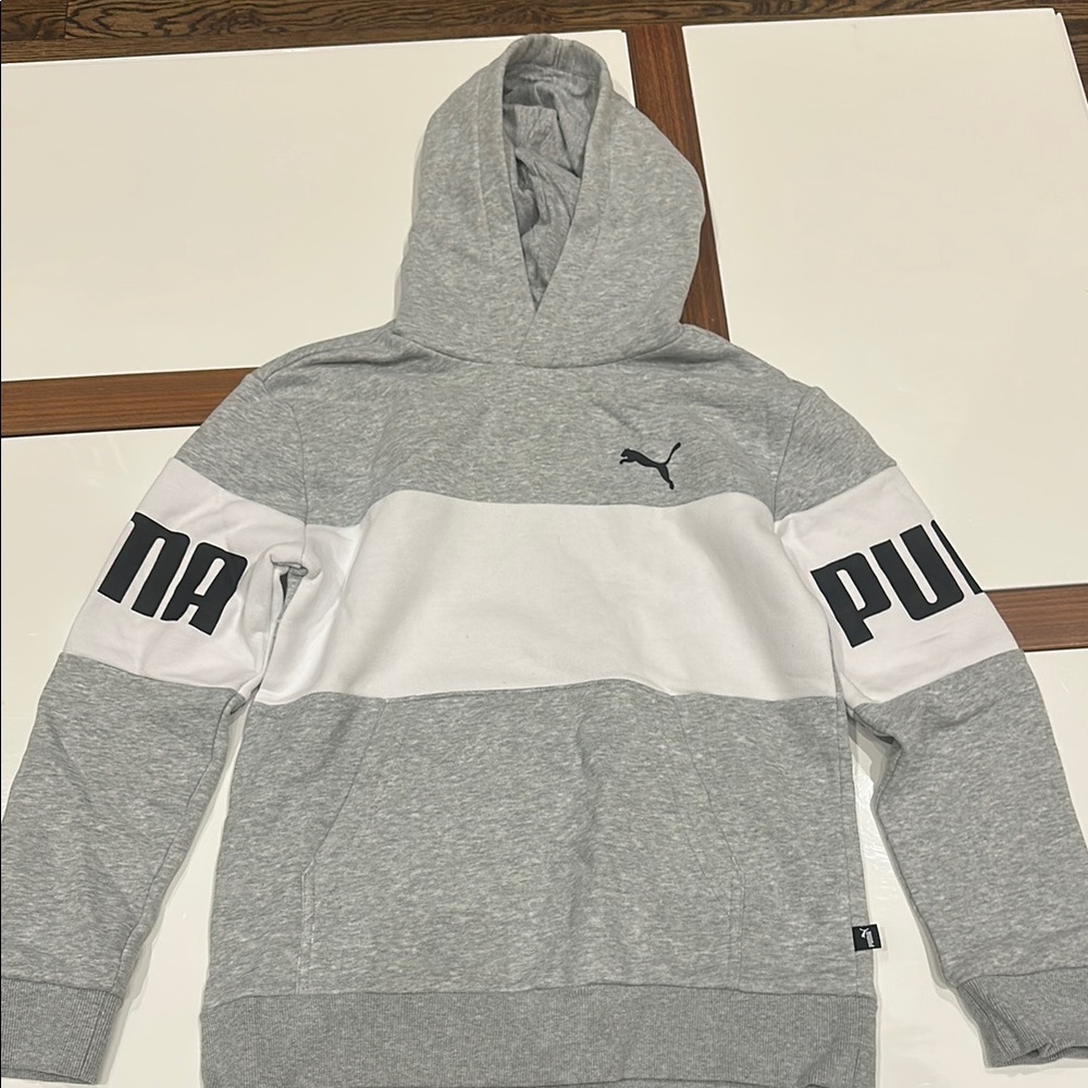 Puma Kids Gray and White Logo Hoodie